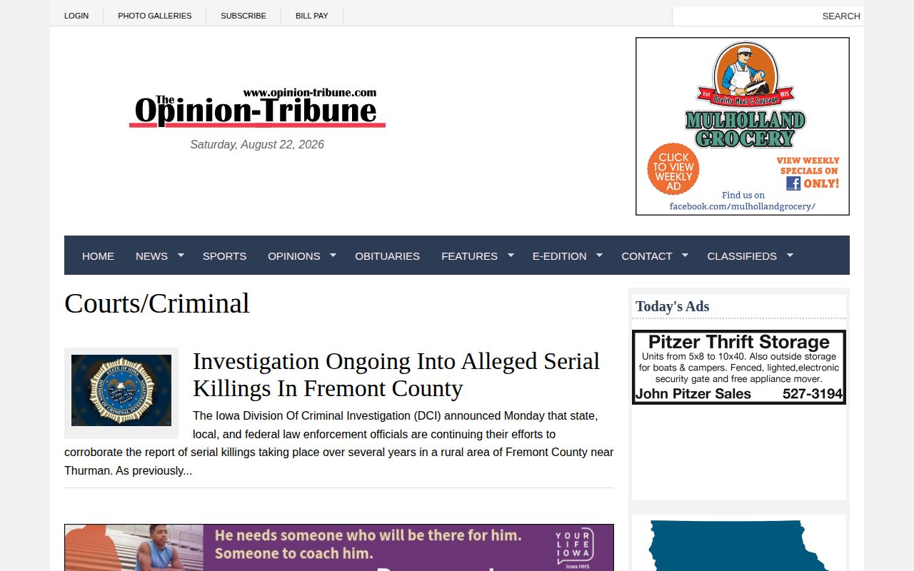 Mills County crime news and court reporting at the Opinion-Tribune